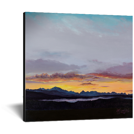 Archival print on canvas of a sunset in the Sawtooth Mountains in Stanley, Idaho. 