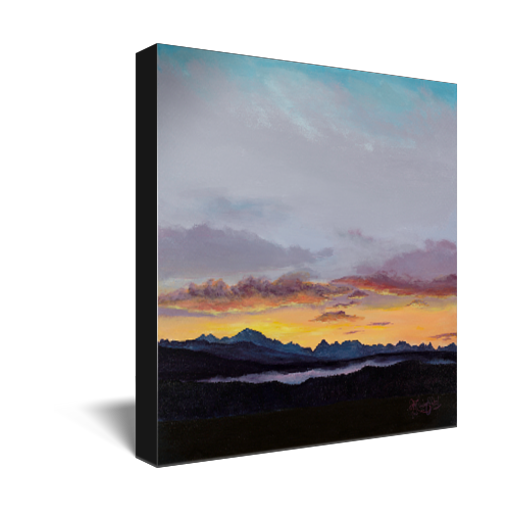 Archival print on canvas of a sunset in the Sawtooth Mountains in Stanley, Idaho. 