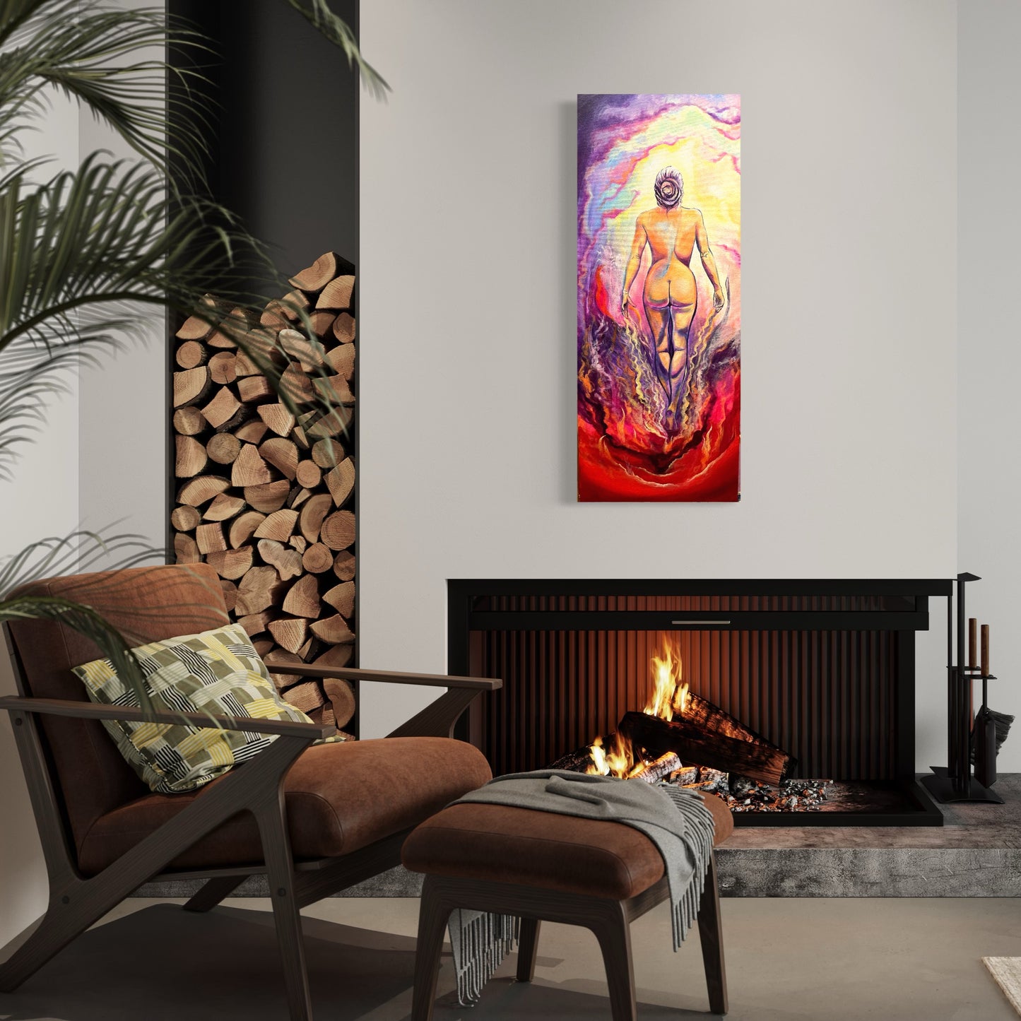 Original acrylic painting on canvas of a goddess in the moment of metamorphosis — a raw, feminine embodiment of rebirth and inner power.