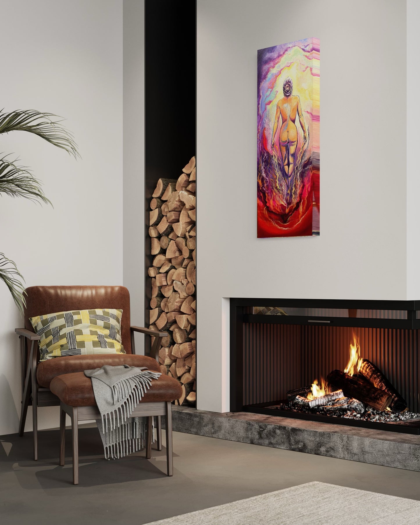 Original acrylic painting on canvas of a goddess in the moment of metamorphosis — a raw, feminine embodiment of rebirth and inner power.