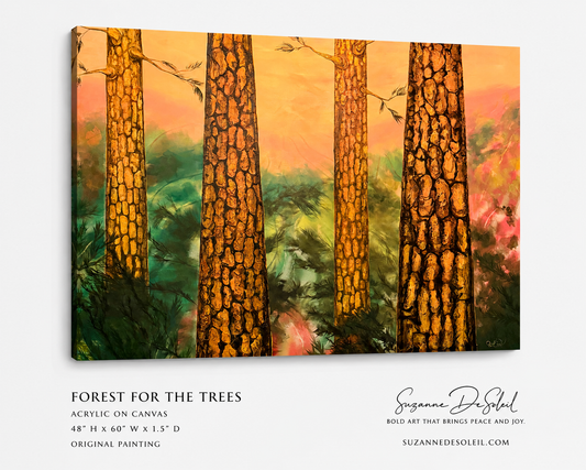 Forest For the Trees original ponderosa pine painting by Suzanne DeSoleil, 48 by 60 inches, full artwork view