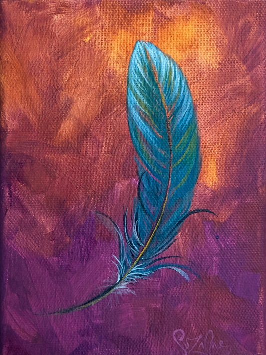 I AM ENOUGH original turquoise feather painting by Suzanne DeSoleil
