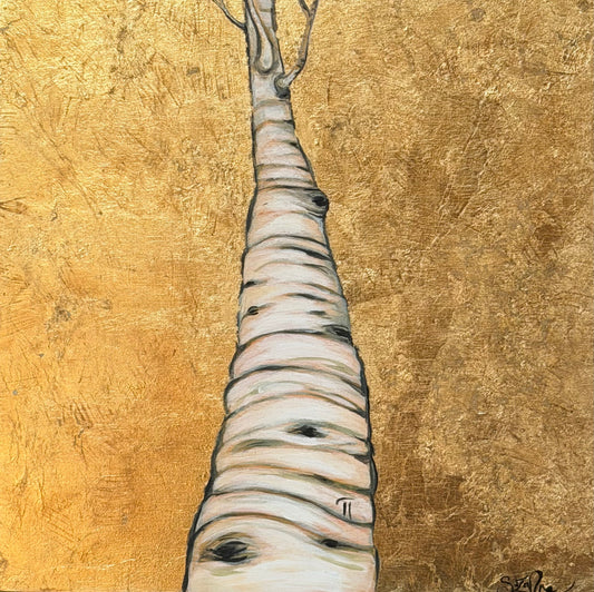 Pi original gold leaf aspen tree painting on birch by Suzanne DeSoleil