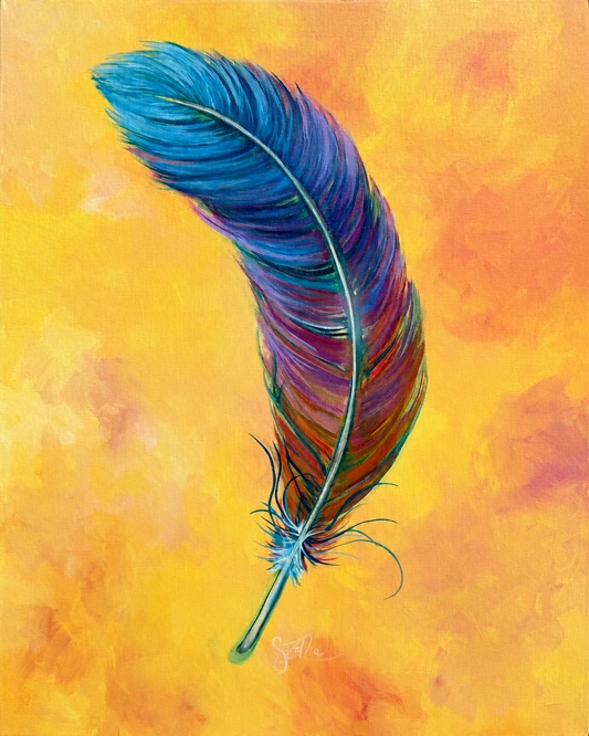 Resilience original multicolored feather painting by Suzanne DeSoleil
